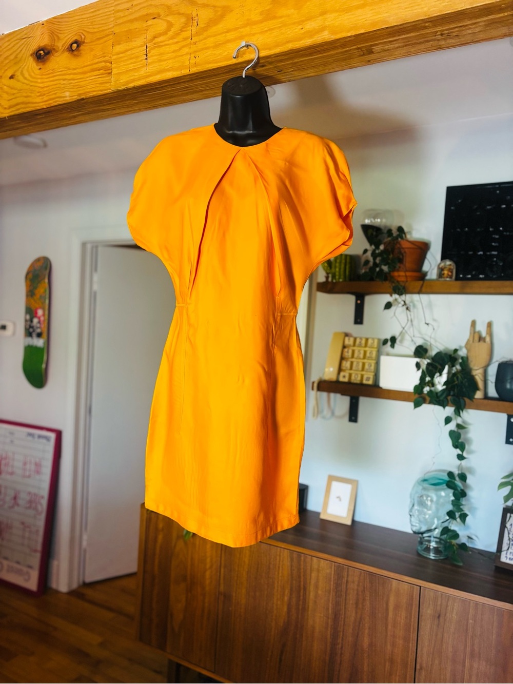 ACNE Studios Vintage Orange Mini Dress | Designer Statement Dress | Pleated Neck